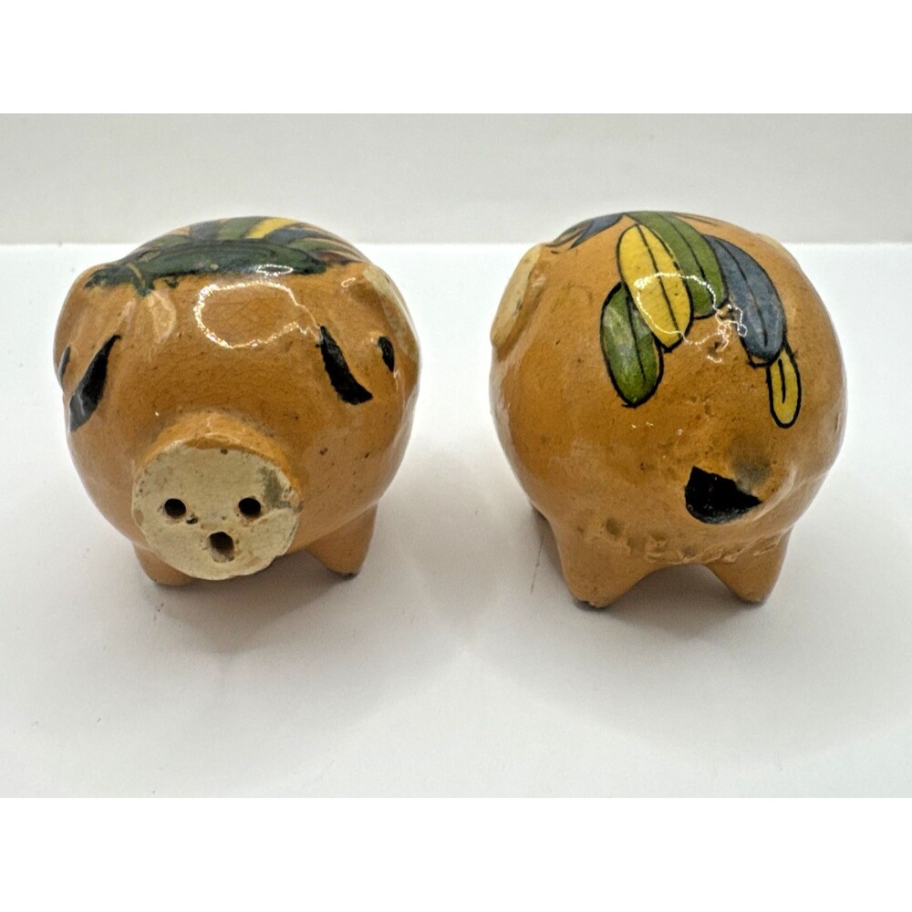 Vtg 70s Mexican Clay Brown Pigs Hogs Salt Pepper Shaker Set MEXICO